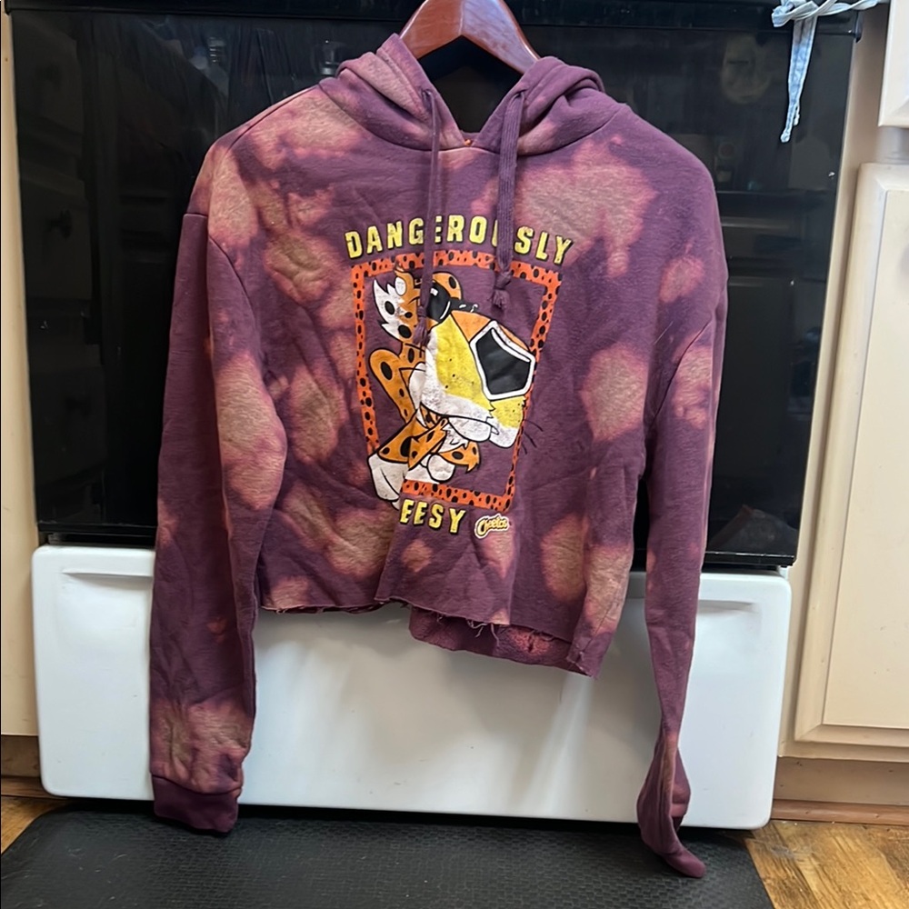 Purple and Pink Graphic Crop Hoodie